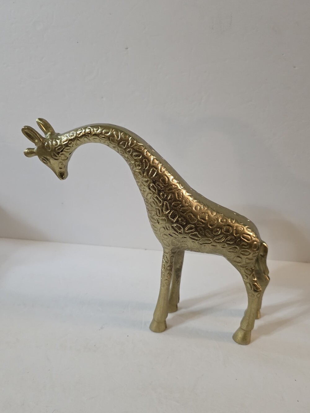 Large Brass Giraffe Figurine Goldtone Hollow 10" Looking Down